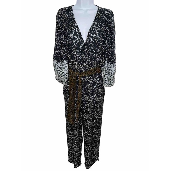 Apiece Apart Meru Blue Wrap Front 3/4 Puff Sleeve One Piece Jumpsuit Women Sz 6 - Picture 1 of 13